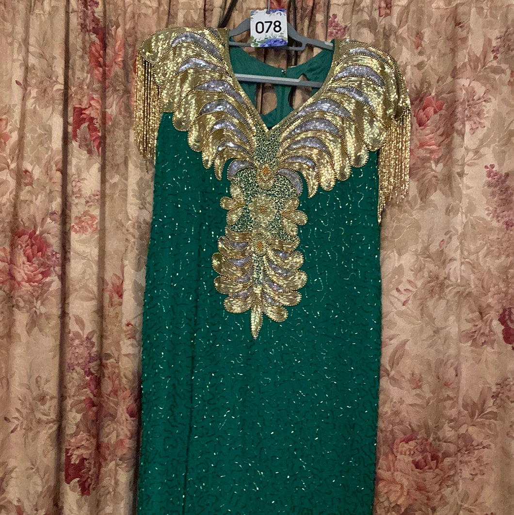 Green and gold sequin gown
