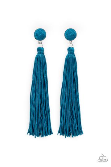 Tightrope Tassel - Blue - Cording Thread / Tassel / Fringe - Post Earrings  #154