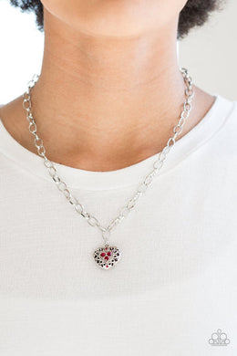 Paparazzi No Love Lost - Red - Silver Locket Heart - Necklace & Earrings