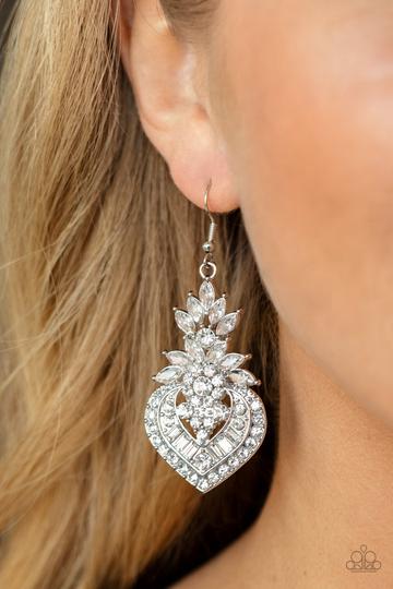 Paparazzi Royal Hustle - White Rhinestone Earrings - Life Of the Party Exclusive August 2021
