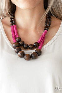 Paparazzi Necklace & Earrings - Cancun Cast Away Pink Brown Wood New