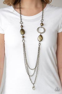 Paparazzi Rebels Have More Fun - Brass Lanyard - Necklace & Earrings  Location  25