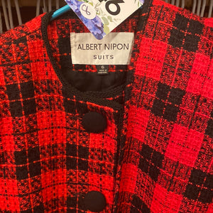 Albert Nipon black and red check jacket with scarf.  #46